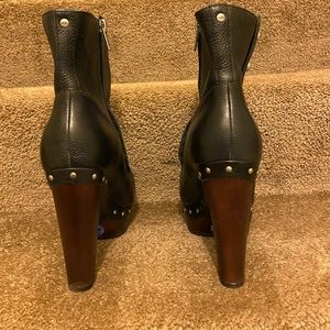 UGG black leather high heeled boots
